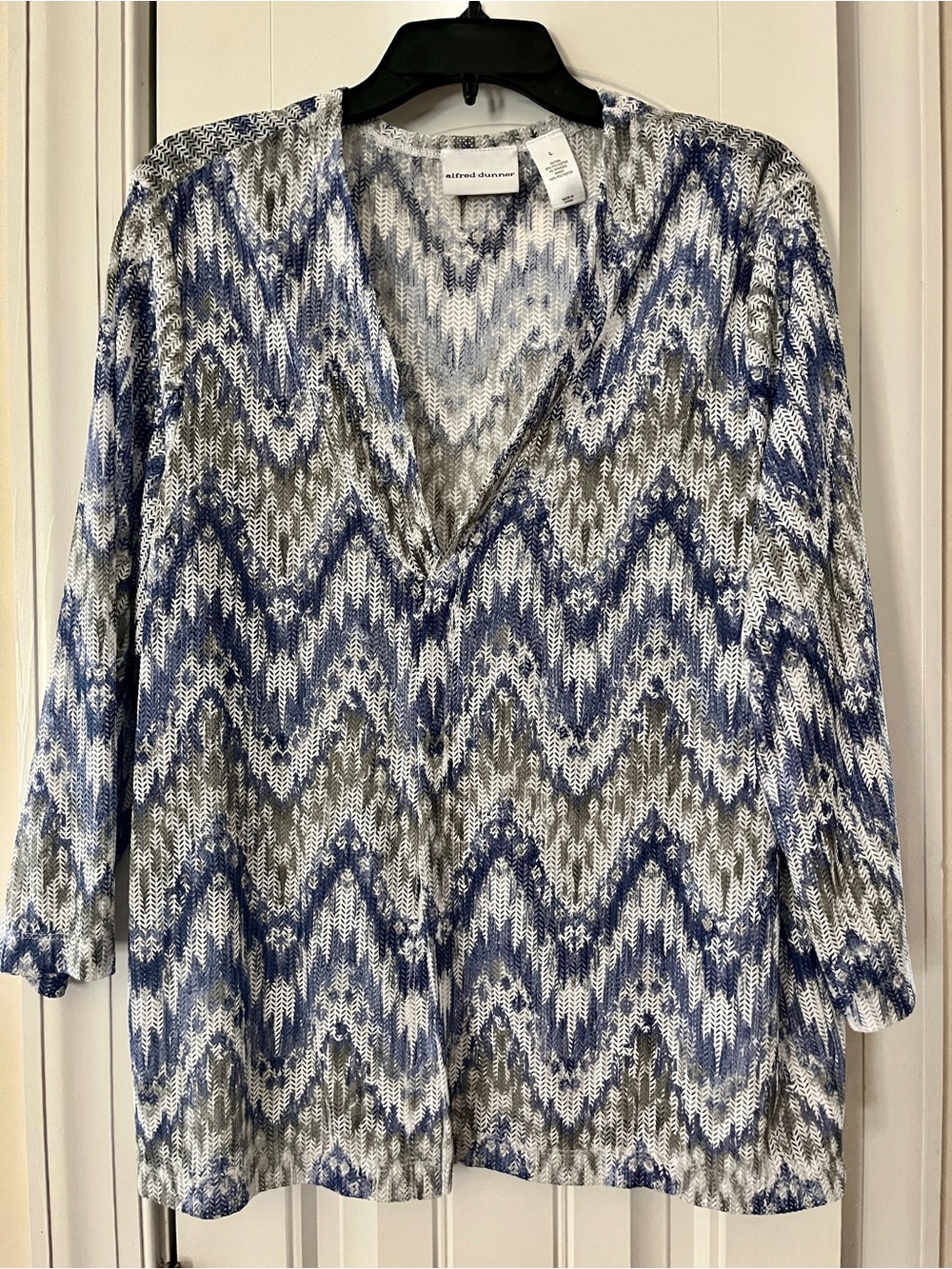 Alfred Dunner chevron-patterned textured knit sweater, three-quarter sleeves.